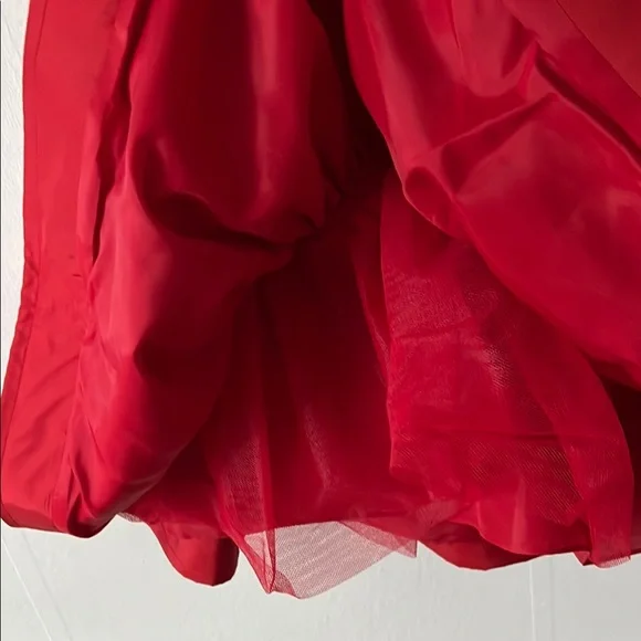 EUC VTG 90s Morton Miles Satin Red Strapless Cocktail Dress tulle slip - Picture 15 of 15